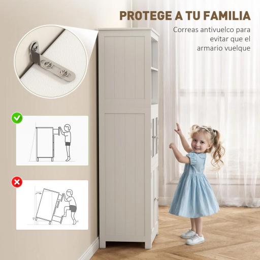 Aparador de Comedor Armario de Cocina con 4 Puertas 2 Estantes Abiertos y Estante Ajustable para Salón 60x30x162 cm Blanco [3]