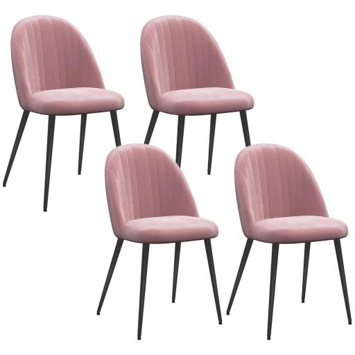 Pack de 4 Sillas de Comedor Modernas Sillas de Cocina Tapizada en Terciopelo con Respaldo Alto 50x52x83 cm Rosa Palol [9]