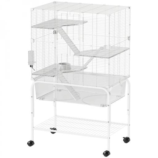Jaula para Animales Pequeños de 4 Niveles con Ruedas Bandeja Profunda Rampas Plataformas y Comedero 73x47x123 cm Blanco [9]