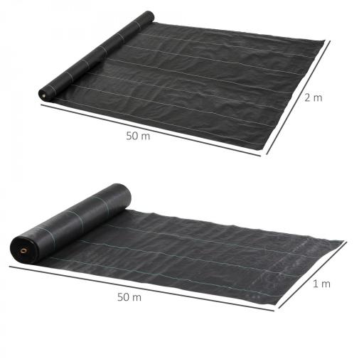Malla Geotextil 2x50 m Malla de Jardín contra Malas Hierbas 130 g/m² Rollo de Malla Antimaleza Negro [1]
