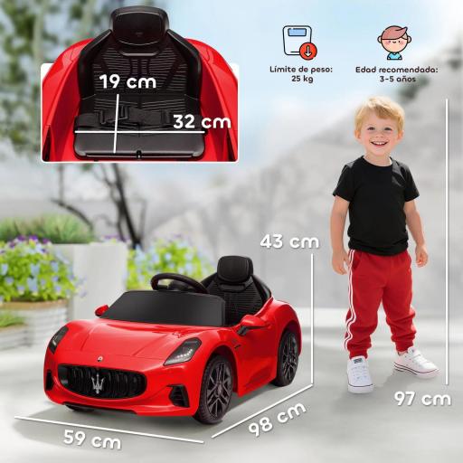 Coche Eléctrico Infantil Maserati Gran Turismo Folgore con Batería 12V Mando a Distancia Faros Bocina y Música MP3 Rojo [1]