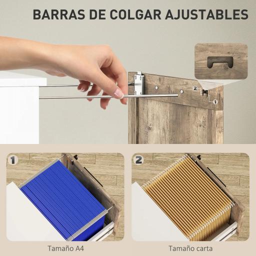 Cajonera de Escritorio con 4 Cajones Cerradura 2 Llaves Barras Colgantes para A4 Carta 39,4x40x129 cm Blanco y Madera [3]