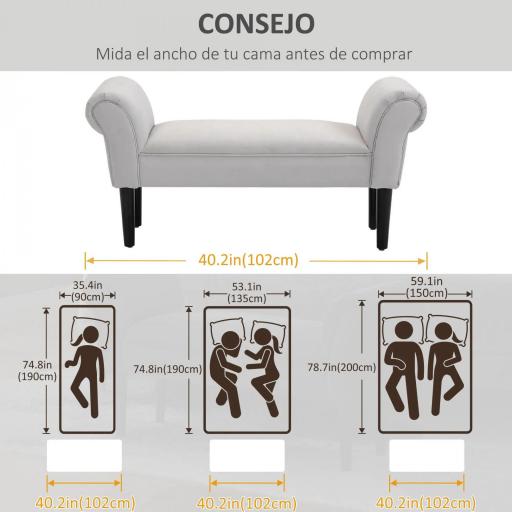 Banco Zapatero Banqueta con Brazos Tapizada tipo Banco de Madera para Dormitorio Salón Recibidor 102x36x51cm Carga 130kg [2]