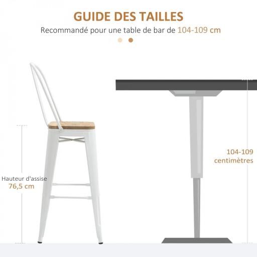 Juego de 4 Taburetes Altos de Cocina Apilables con Respaldo Taburetes de Bar con Reposapiés 44x48x117 cm Blanco [6]