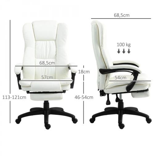 Silla de Masaje Reclinable con Altura Ajustable Reposapiés Retráctil y Control Remoto 68,5x68,5x113-121 cm Crema [1]
