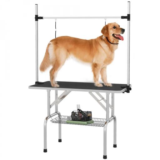 Mesa de Peluquería para Mascotas Mesa de Aseo Plegable con Estante de Almacenamiento Altura Ajustable 20-80 cm 107x60x170 cm Negro [4]
