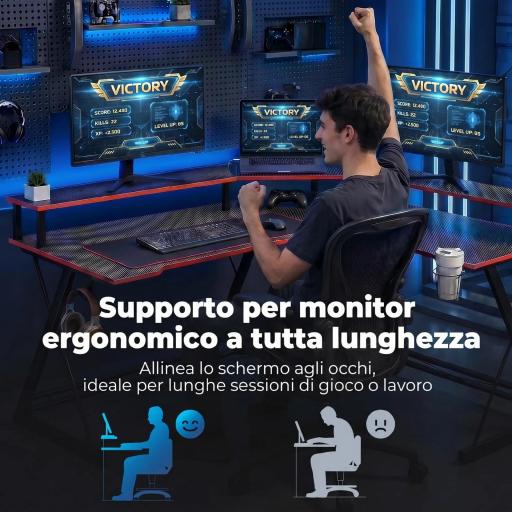 Escritorio Esquinero con Enchufes en Forma de L 128x128 cm con Soporte para Monitor Gancho y Portavasos Negro [5]