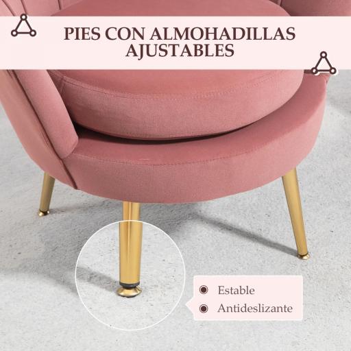 Butaca Tapizada en Terciopelo Butaca de Dormitorio con Respaldo en Forma de Concha y Patas Doradas 76x67x74 cm Rosa [2]