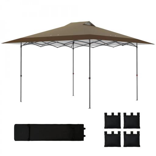Carpa Plegable Pop-up 4x4 m con Bloqueo Central UPF50+ Altura Ajustable Bolsas de Arena y Bolsa con Ruedas Beige y Café [8]