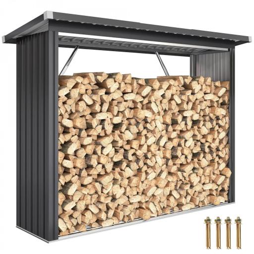 Casetilla para Leña de Acero Galvanizado con Base Elevada y Techo Inclinado 213x66,5x150 cm Gris Oscuro [4]