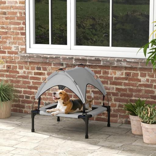Cama para Perros Elevada con Toldo Marco de Acero y Bolsa de Transporte para Interior y Exterior 76x61x69,5 cm Gris [0]