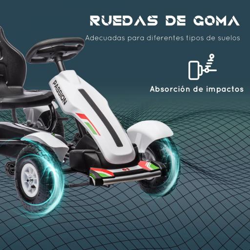 Go Kart a Pedales para Niños con Asiento Ajustable Neumáticos de Goma Freno de Mano Carga 50 kg 121x58x61 cm Blanco [2]
