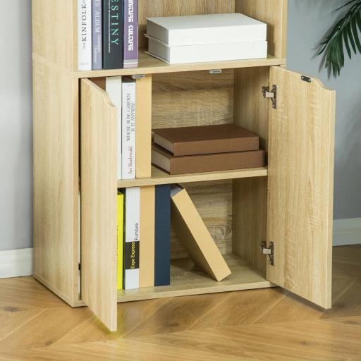 Estantería Librería Armario de Libros con 4 Compartimentos Abiertos y 2 Puertas para Salón Oficina 59x29x180 cm Natural [7]