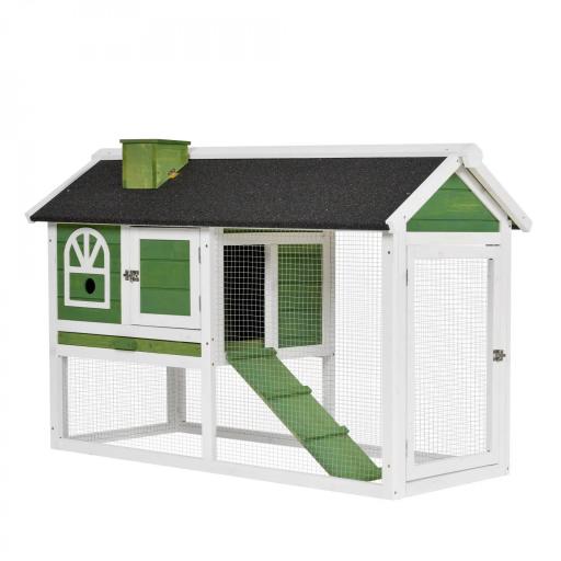 Jaula para Conejos Grande 120x60x79 cm con Techo Asfáltico Bandeja Extraíble Escalera y Chimenea para Exterior Verde [9]
