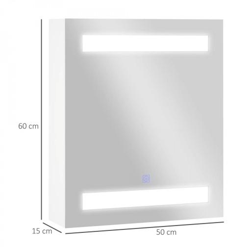 Armario de Baño con Espejo y Luz LED con 2 Estantes e Interruptor Táctil para Dormitorio Aseo 50x15x60 cm Blanco [1]