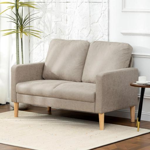 Sofá de 2 Plazas Tapizado en Microfibra con Patas de Madera Reposabrazos 130x78x85 cm Crema [2]