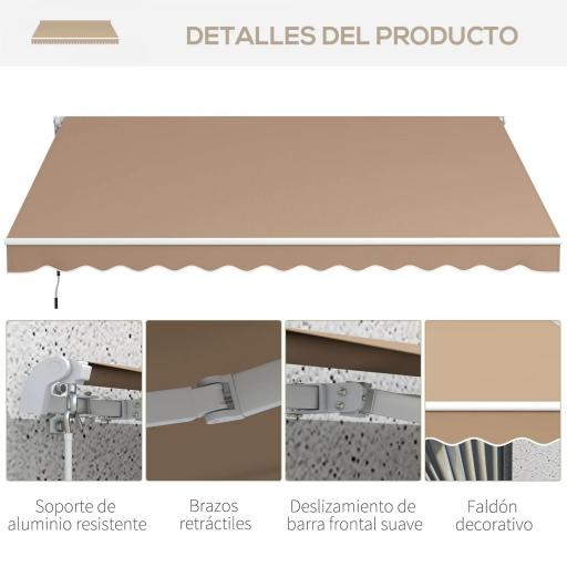Toldo para Balcón 350x250 cm con Manivela de Metal Impermeable y Anti-UV para Jardín Terraza Ventanas Marrón [5]