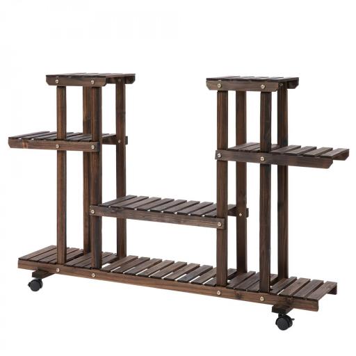 Soporte para Plantas de 4 Niveles con Ruedas Soporte para Macetas para Interiores y Exteriores 123,5x33x80 cm Marrón [10]