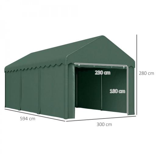 Garaje Exterior para Coche 6x3 m Impermeable Anti-UV con Paredes Laterales Desmontables y 2 Puertas con Cremallera Verde [1]