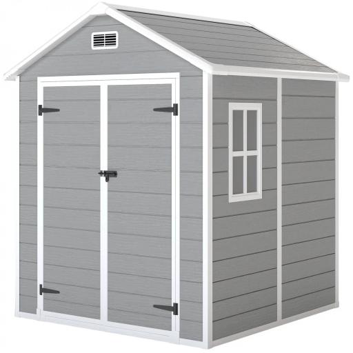 Caseta de Jardín Exterior 182x151x219 cm con Suelo Puerta Cerrada y Techo Inclinado para Almacenar Herramientas Gris [10]