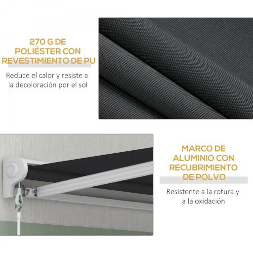 Toldo Eléctrico Retráctil y Manual 250x200 cm Toldo Portátil con Mando a Distancia Manivela Marco de Aluminio Gris [6]