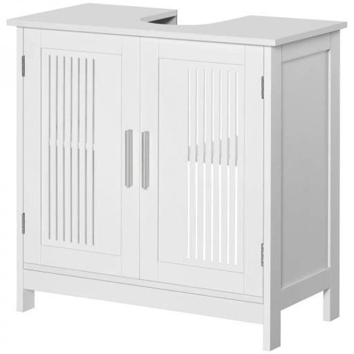 Mueble para Debajo del Lavabo Armario Baño de Suelo de Madera con 2 Puertas Ventiladas y Estante Ajustable Interior Moderno 60x30x60 cm Blanco [8]