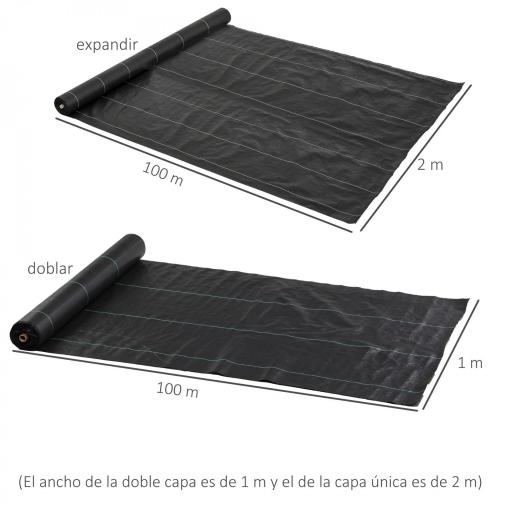 Malla Geotextil 2x100 m Malla de Jardín contra Malas Hierbas 60 g/m² Rollo de Malla Antimaleza Negro [1]
