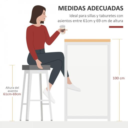 Mesa de Bar con 3 Estantes Estructura de Metal Antivuelco Carga 100 kg 115x55x100 cm Blanco y Roble [2]