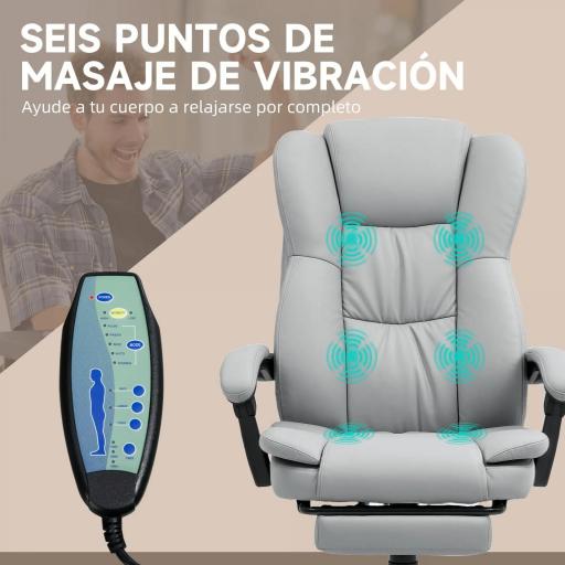 Silla de Oficina con 6 Puntos de Masaje Vibratorio con Altura Ajustable Respaldo Reclinable y Reposapiés Retráctil Gris [4]