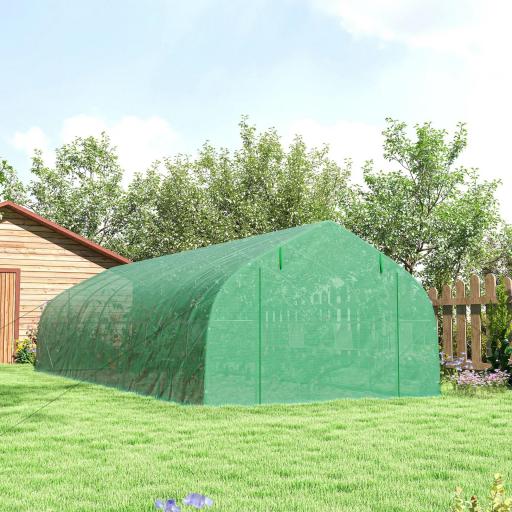 Invernadero de Exterior Invernadero de Túnel 8x3x2 m Invernadero de Jardín con 12 Ventanas y Puerta Enrollable para Cultivo Plantas Tomates Verduras Acero y PE 140 g/m² Verde [7]