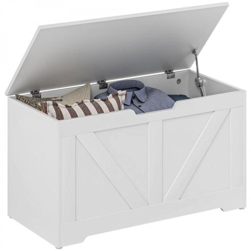 Baúl de Almacenaje para Dormitorio 100 L Puff de Almacenaje con Tapa Bisagra de Seguridad 80x40x45 cm Blanco [7]