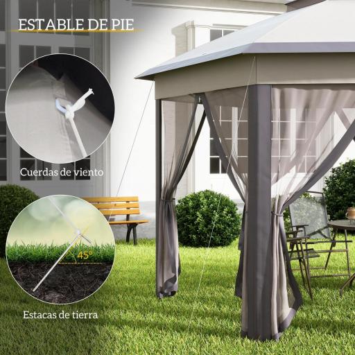 Carpa Plegable 4x3,4 m con Doble Techo 6 Mosquiteras Extraíbles y Bolsa de Transporte Anti-UV Marrón y Beige [6]