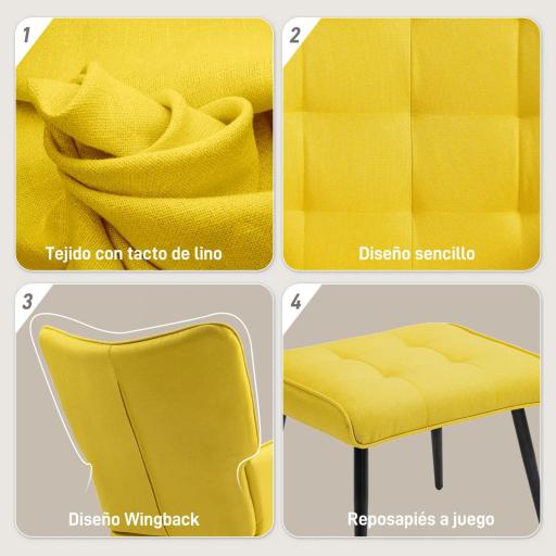 Silla Mecedora con Reposapiés Cojín Acolchado y Reposabrazos Carga 130 kg Amarillo [3]