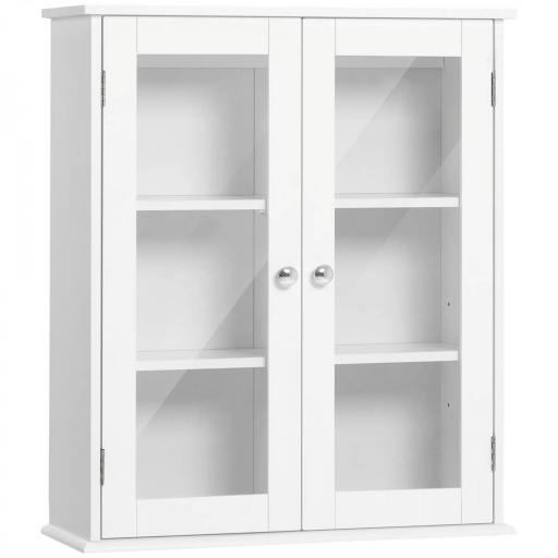 Armario de Pared Baño de 2 Puertas de Cristal Armario Colgante Multiusos para Cocina Salón con Estantes Interiores y Balda Ajustable 55x20x65 cm Blanco [7]