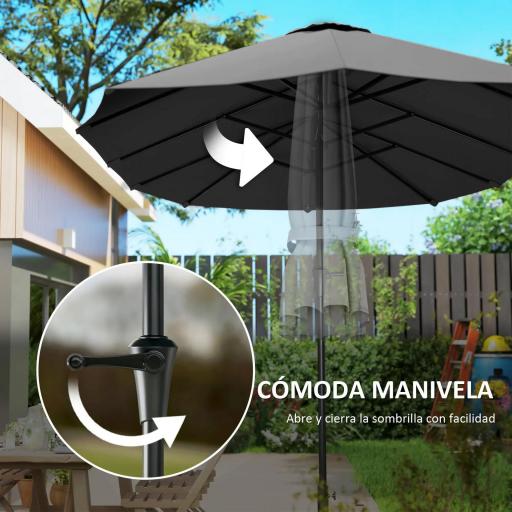 Sombrilla Doble 4x2,2 m Sombrilla Terraza Exterior con Manivela Manual Impermeable y Protección UV30+ Gris Oscuro [5]