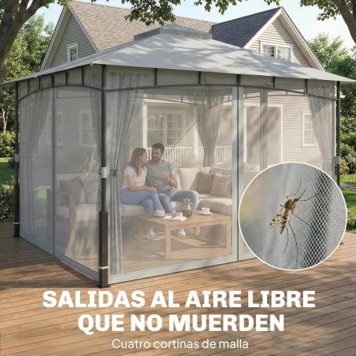 Carpa para Jardín con Techo Doble Cenador con Paredes de Malla UPF50+ para Exterior Terraza 360x300x275 cm Gris [7]
