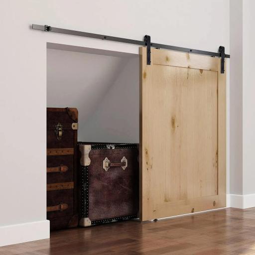 Herraje Puerta Corredera 200 cm Kit de Riel Adecuado para 1 Puerta Granja de Madera de 100 cm de Ancho Acero de Carbono Carga Máx. 90 kg [1]