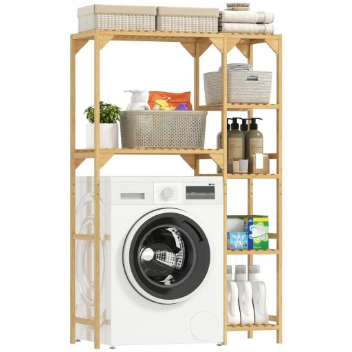 Estantería para Lavadora de Bambú Mueble para Lavadora o Inodoro con Estantes Reversibles y Ajustables Madera Natural [8]