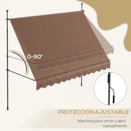 Toldo Manual Retráctil con Manivela 300x120x210-300 cm con Altura Ajustable Impermeable y Anti-UV Café [8]