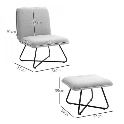Butaca con Reposapiés Sillón para Lectura con Patas de Acero en Forma de Cruz Gris Claro [1]