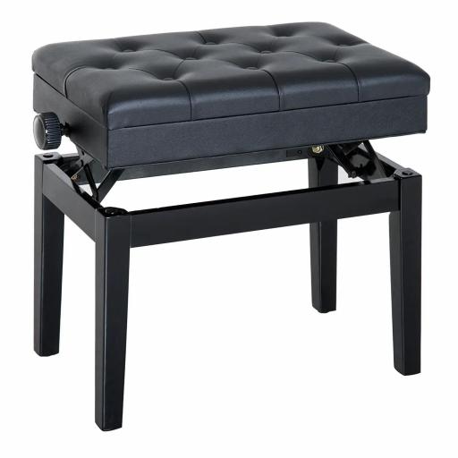 Banqueta para Piano Banco para Piano con Ajustable en Altura de 48 a 58 cm Espacio de Almacenamiento Patas de Madera Taburete para Teclado Acolchado 54,5x33x48-58 cm Negro [9]