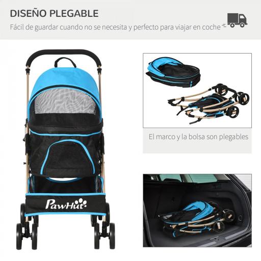 Carrito para Perros Pequeños 3 en 1 con Vagón Desmontable Cesta de Almacenaje Correas de Seguridad y Cojín Azul [1]
