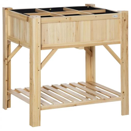 Huerto Urbano de Madera 78,5x58x81 cm Mesa de Cultivo con 6 Compartimentos y Estante Inferior para Plantas Flores en Jardín Terraza Exterior Color Natural [9]