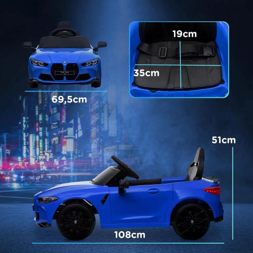 Coche de Batería para Niños 12V BMW M4 con Mando a Distancia Faros Bocina Música Velocidad 3-5 km/h Azul [5]