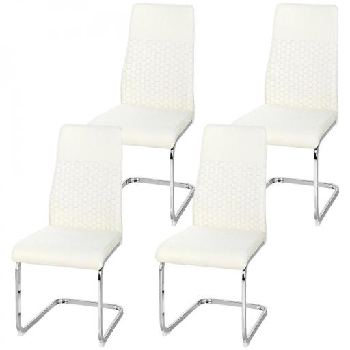 Juego de 4 Sillas de Comedor con Asiento y Respaldo Acolchado Tapizado en Terciopelo Patas de Acero Crema [9]