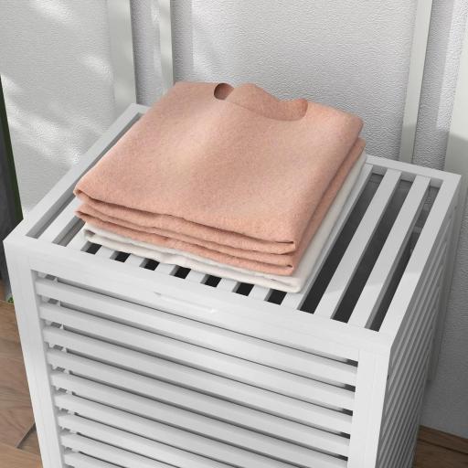 Cesta para la Colada de Bambú Capacidad de 55L Cesto para Ropa Sucia con 2 Asas y Bolsa Extraíble 50x36x60 cm Blanco [4]