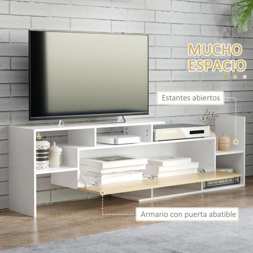 Mueble de Salón para TV Conjunto Muebles de TV 153,6x25x42cm y Estante de Pared 150x14,5x16,3cm Blanco y Natural [4]