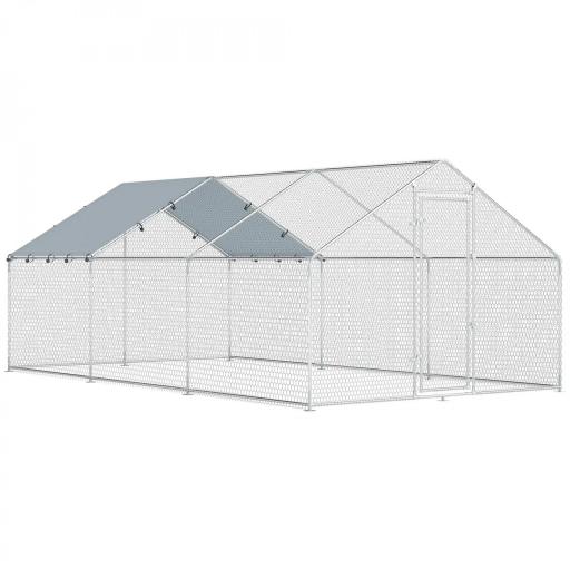 Gallinero para Exterior Grande de Acero Galvanizado 5,1x3x1,9 m 15,3 m² con Cubierta Tela Oxford y Cerradura Plata [7]