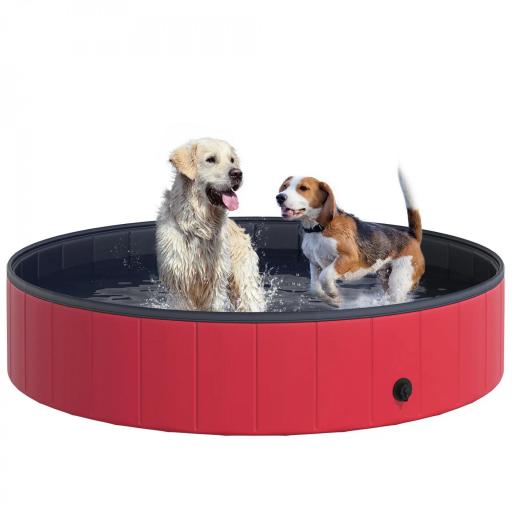 Piscina Plegable para Perros Gatos Ø140x30 cm Bañera Portátil para Mascotas PVC Antideslizante Múltiples Usos Color Rojo [9]