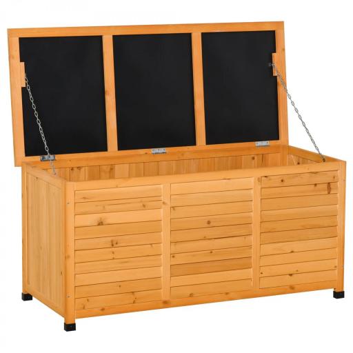  Baúl de Madera Exterior Caja de Almacenamiento de Jardín con Tapa Abrible y Diseño Persiana 127x56x60 cm Natural [8]